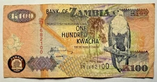 Zambia 100 Kwacha Banknote - Paper Money Currency Bill Note - 2006 cirulated