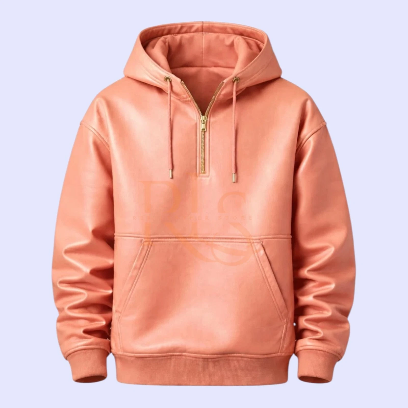 Men’s Pink Pullover Leather Hoodies – Real Lambskin Leather Zip Closure Hoodies