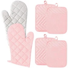 6Pcs Cotton Oven Mitts and Pot Holders Set Hot Pads Durable Pocket Pot Holder...