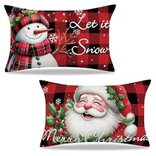 2 Set Christmas Pillow Covers 12x20 inch Red Xmas 20" x 12" Pack of 2 ,