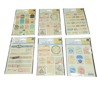 Studio K & Company Grand Adhesions Scrapbook Sticker Lot 6 Dimensional Tags