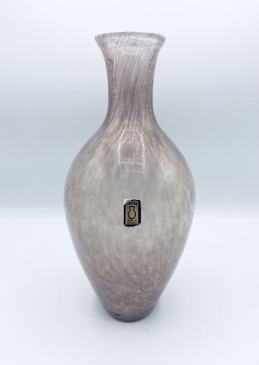 Vintage Karcag Ungarn Vase Crackled Glas Rosa Mundgeblasen Glaskunst