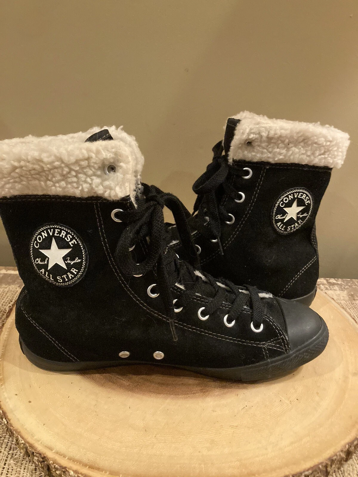 Stivaletti sherpa Converse All Star vintage neri in pelle scamosciata stringati taglia 7