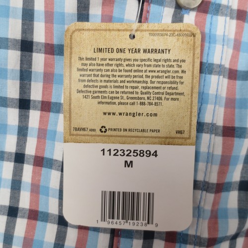 NWT Wrangler Rugged Wear Shirt Men Medium Blue Plaid Short Sleeve Stretch Cowboy - Picture 6 of 11