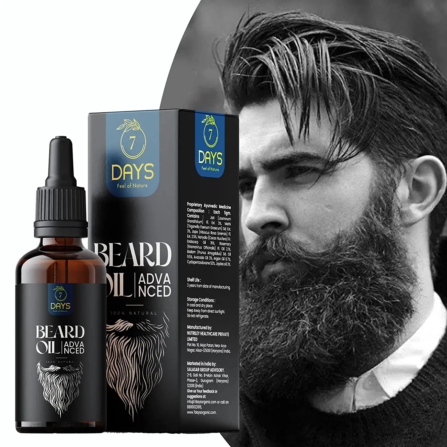 7 Days 100% Result Beard oil for men smooth shine stronger beard hair 30ml'
