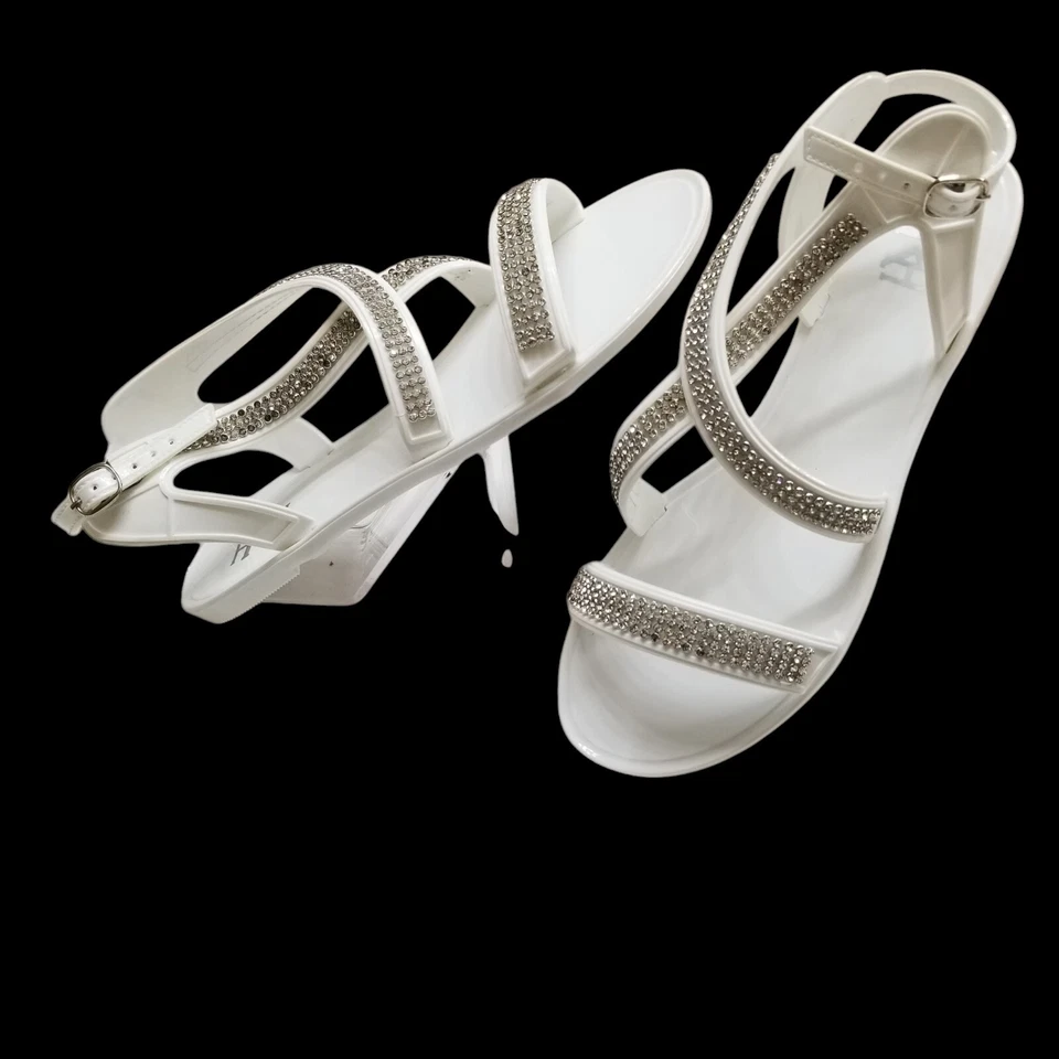 FARENHEIT со стразами с ремешками плоский желе сандалии женщин размер 8 белый новый в коробке - Изображение 3 из 4