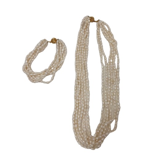 Tahiti Vintage Süßwasserperlen Schmuck Set Halskette & Armband 14k GOLD Verschluss - Bild 5 von 14