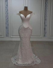 Beach Boho Mermaid Wedding Dresses Satin and Tulle Off the Shoulder Bridal Gowns