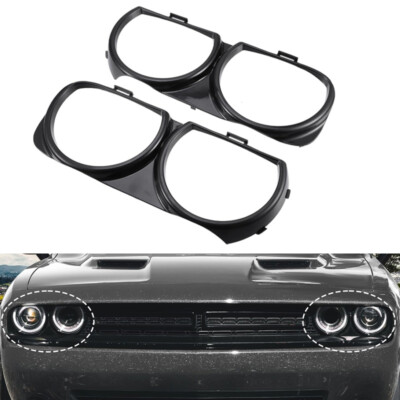 LH & RH Front Headlight Bezel Lamp Cover Trim Set For 2015-2021 Dodge Challenger