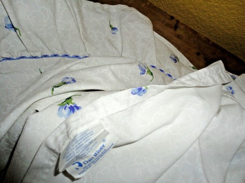 VINTAGE DAN RIVER WHITE BUDS PURPLE GREEN FLORAL (1) TWIN FLAT SHEET 62 X 96 - Picture 7 of 7
