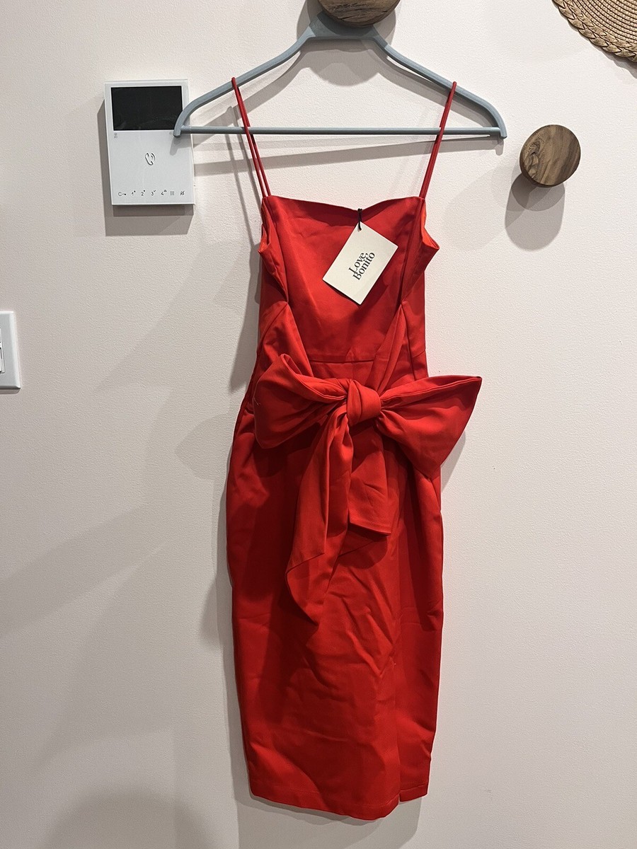 Love Bonito Red Strapless Apron Neck Bow Tie Dress Size S | eBay