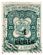(I.B) British North Borneo Postal : 4c on 25c OP (State)