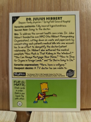 THE SIMPSONS 🏆1994 Skybox #S11 DR. JULIUS HIBBERT Trading Card🏆FREE POST - Picture 2 of 2