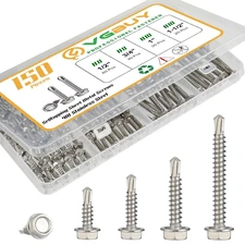 150Pcs Self Drilling Screws Assortment Kit, 410 Stainless Steel Self Tapping She