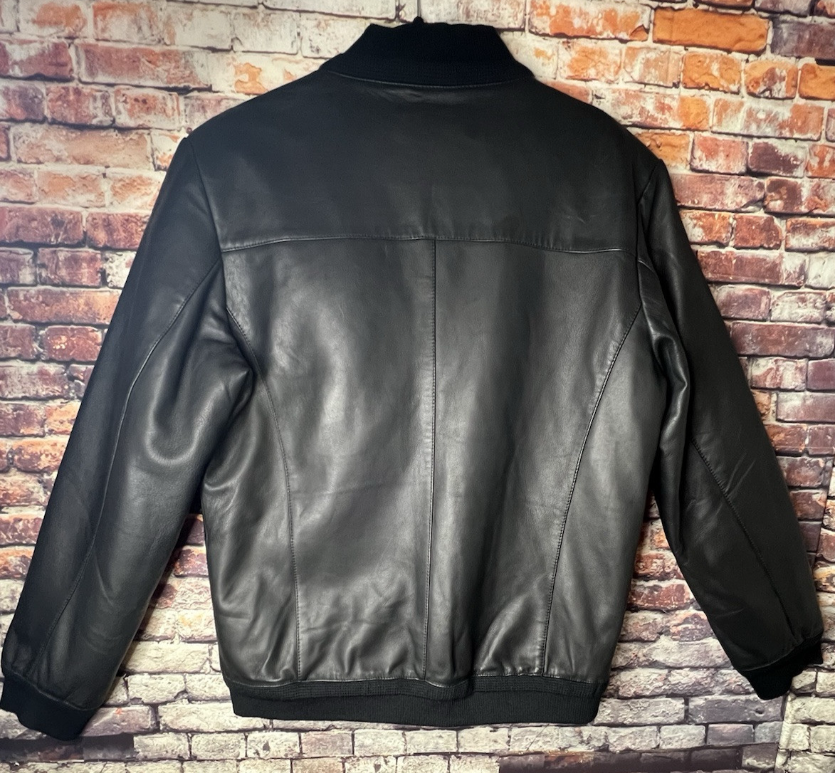 ジャケット・アウター 80s 90s EURO lamb leather bomber jacket Lamb Genuine Leather Bomber Jacket Size Medium Slate and Stone