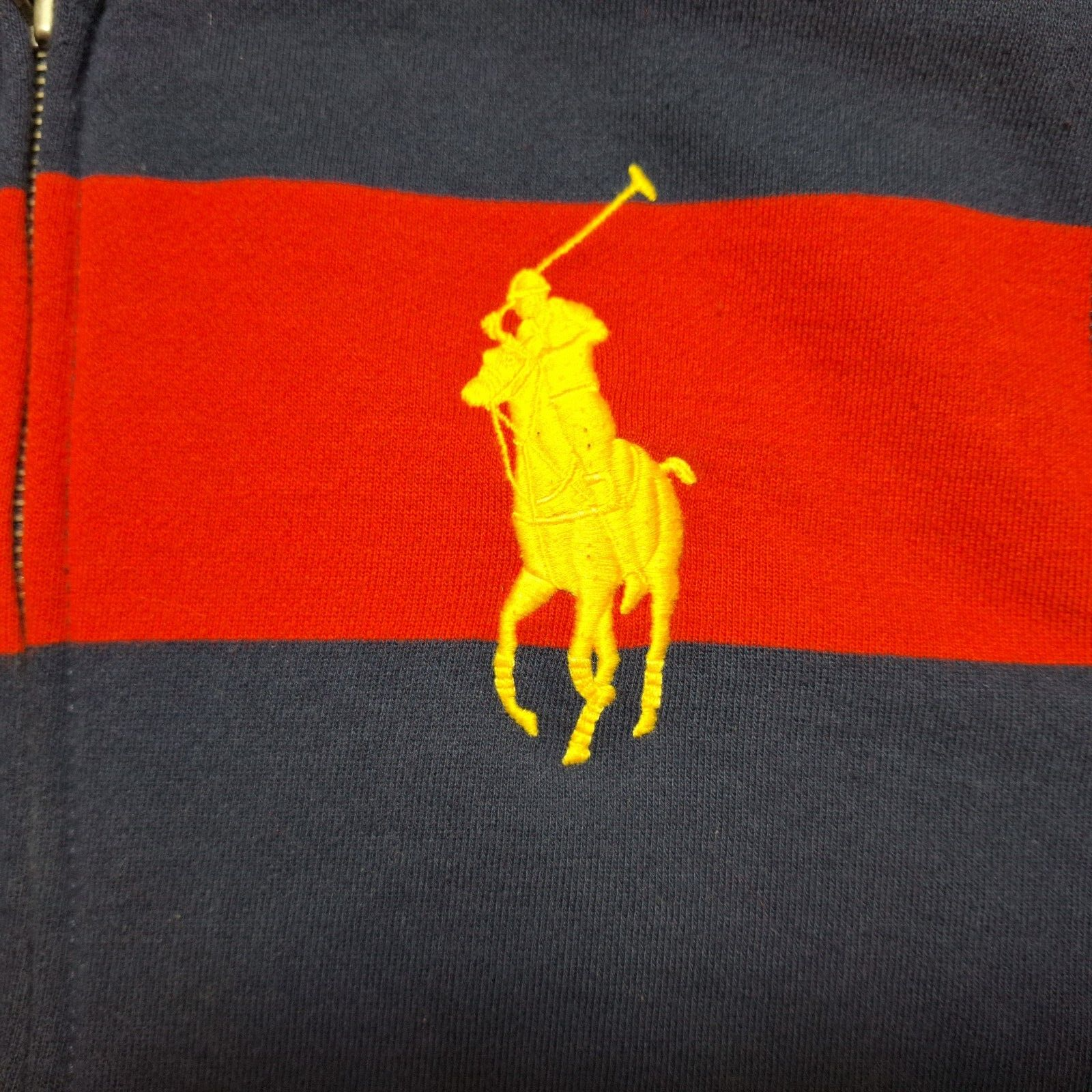 Felpa con cappuccio e zip POLO Ralph Lauren Youth taglia 14 16 rossa blu a righe big pony