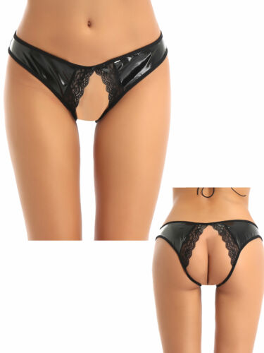 Culotte femme entrejambe ouvert foutte trou Sissy cuir entrejambe moins sous-vêtements lingerie - Photo 1/34