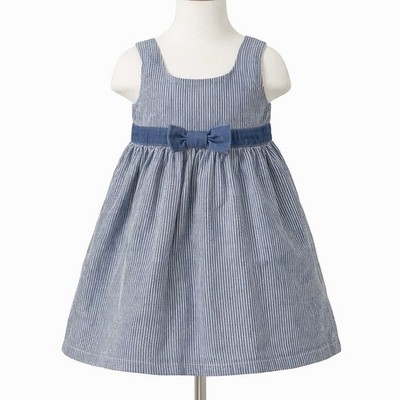 Vintage Route 66 Denim Dress Jumper Blue White Striped Bow Toddler SZ 2T