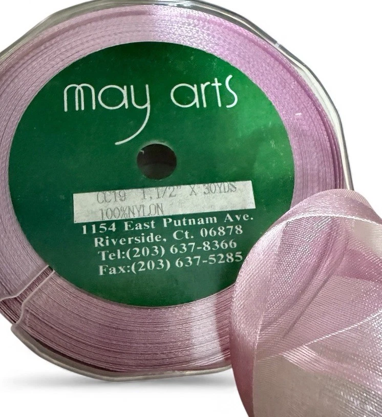 30 YDS - 1.5 Inch Sheer Satin Banded Ribbon - Pink - Image 2 of 2