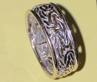 Byzantinischer Bandring poliert gerahmt 14K Weißgold Größe ~5,25 Türkei 2 g - Hersteller AK