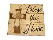 Bless this home Large Rustic Wood Hanging Sign With Cross