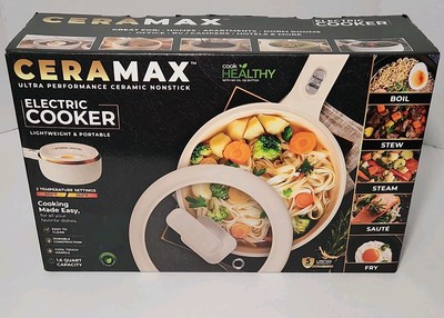 Ceramax Electric Hot Pot 1.6qt Nonstick Ceramic Skillet Pan Mini Cooker with Lid