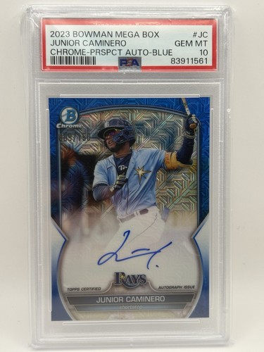 Junior Caminero [Blue] #BMA-JC 2023 Bowman Chrome Prospect Mega Box Autographs card