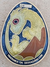 3D Dragon Egg Geocoin - Satin Gold - Activated  Adoptable - TBAA8ZQ