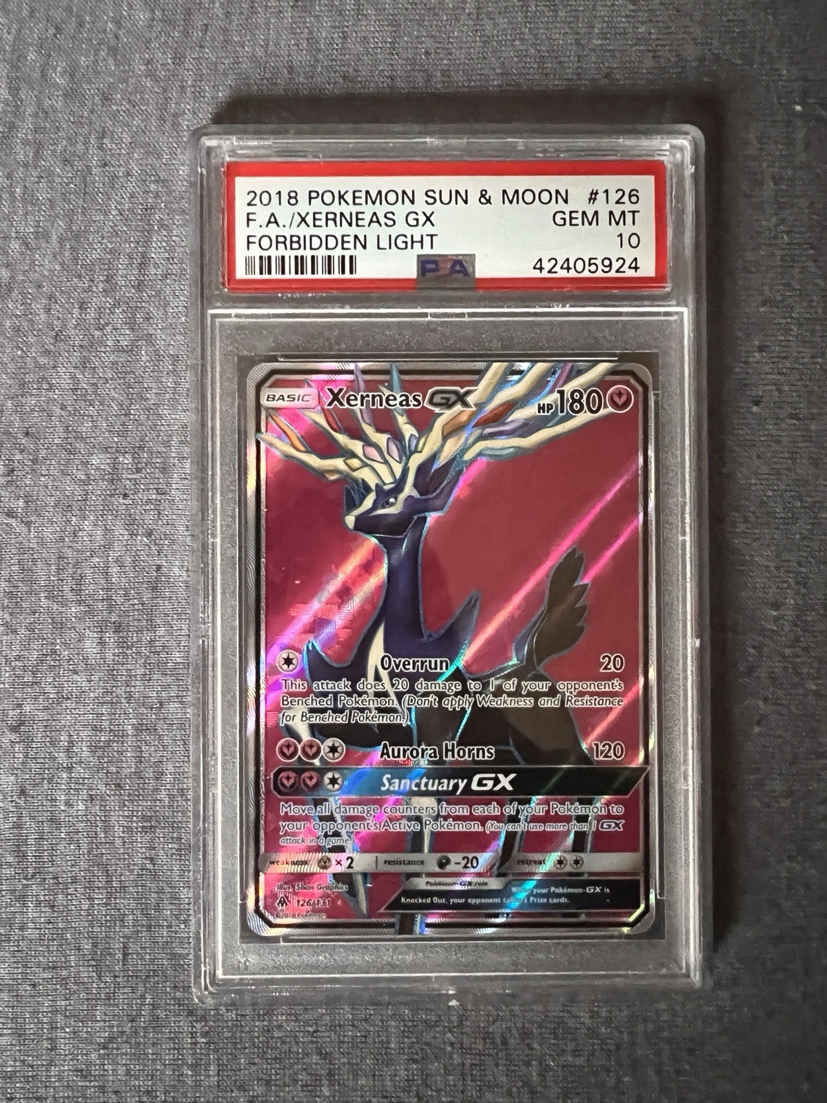 PSA 10 GEM MT 2018 Pokemon Sun and Moon Forbidden Light Xerneas GX 126