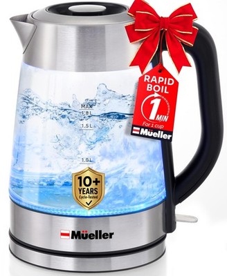 Mueller Rapid Boil Electric Kettle 1.8L   Borosilicate Glass & Stainless Steel