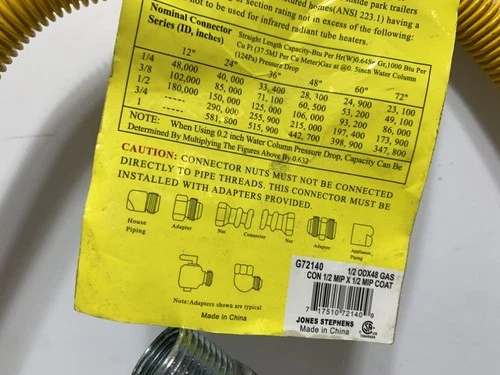 Jones Stephens G72140 Gas Connector 1/2" MIP x 48" Coated - Picture 3 of 4