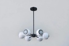 6 Light Mid Century Modern Brass Ceiling Chandelier Flush Mount Pendant