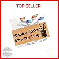 20 Pack Reusable Stainless Steel Metal Straws,10.5" & 8.5" Reusable Drinking Str