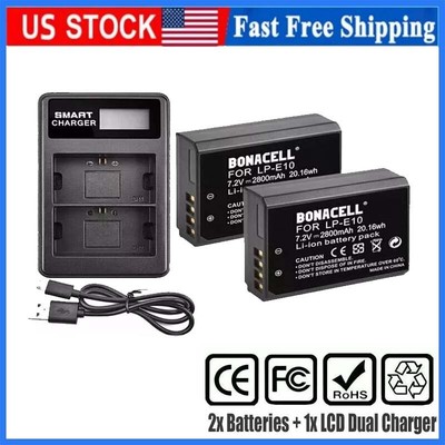 2pcs LP-E10 Battery + Charger For Canon Rebel T3 T5 T6 T7 EOS 1200D 1300D X50