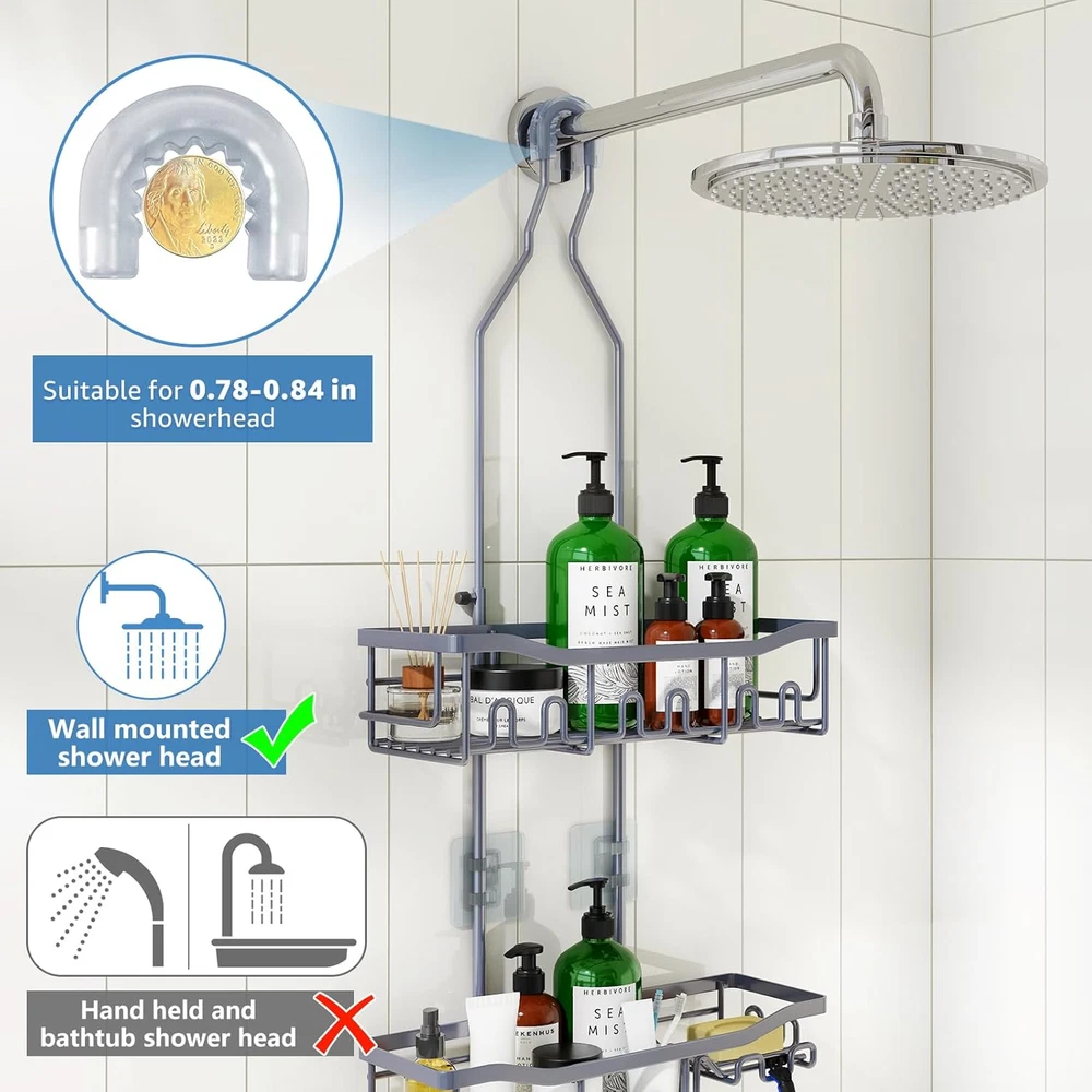 Shower Caddy, Upgraded Extended Length Shower Caddy over Showerhead No Blocking
