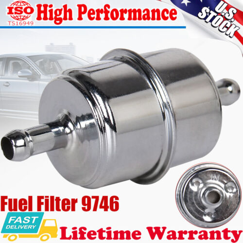 9746  Fuel Filter Chrome Canister For 3/8" ID Hose Carburetor Inline Gas Filter - Afbeelding 1 van 10