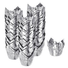 150Pcs Tulip Cupcake Liners Standard Aluminum Foil Baking Cups Silver Tone
