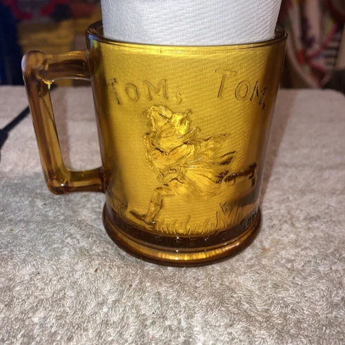 Vintage Humpty Dumpty- Tom Tom the Pipers Son Amber Glass  Coffee Cup Mug 3-1/2"