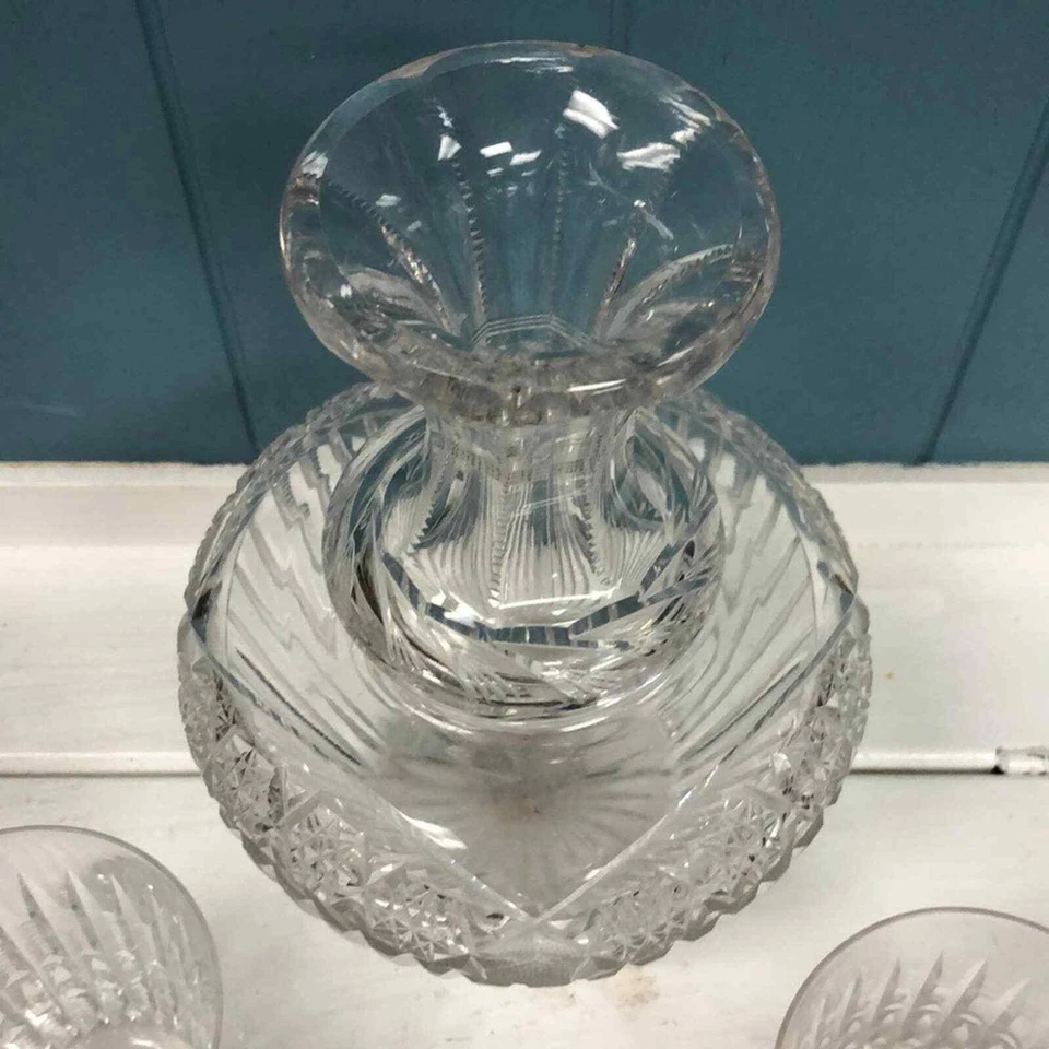 Juego de 3 jarra y vasos ABP AMERICAN BRILLIANT PERIOD VIDRIO CORTADO A MANO Foto 3 de 4