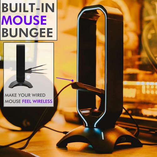 TILTED NATION RGB Gaming Headset Stand with RGB and 2 port USB 3.0 Black - Photo 6/8