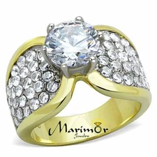 2.94 Ct Zirconia Stainless Steel Two Toned Ion Plated Engagement Ring Sizes 5-10