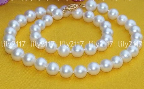 Set Collana E Orecchini In Perla Di Conchiglia Bianca 8mm – 18 Pollici – Placcato Oro – Fatto A Mano