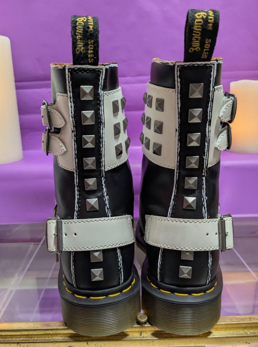 Dr Martens 1490 Joska Stud Buckle Boots Black/White New Women's