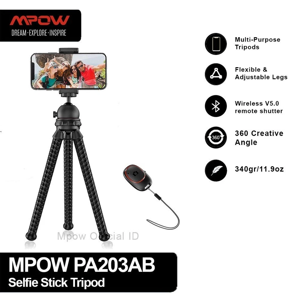 MPOW 3-in-1 Wireless Selfie Stick Tripod Bluetooth Remote New - Fast ,Universal - Image 3 of 3