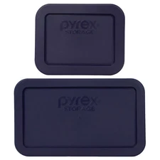 Pyrex (1) 7213-PC 1.9 Cup and (1) 7214-PC 4.8 Cup Dark Blue Rectangle Lid Covers