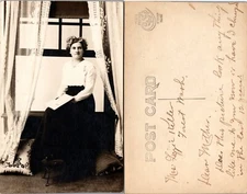 RPPC Woman Seated by Window With Letter Real Postcard