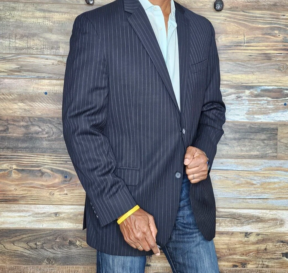 Blazer Chaqueta Deportiva Saks Fifth Avenue Canada Lana Gris Rayas Doble Ventilación 44L Foto 4 de 4