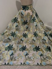 GREEN BLUE GOLD WHITE Metallic Brocade ORGANZA Fabric 58 Width Sold By The Yard