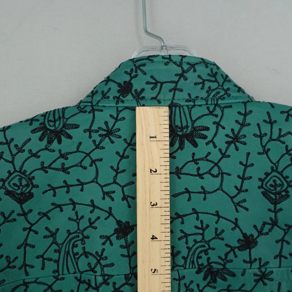 Новый с Ярлыками Gatsbylady London ягнят кожи Moto куртка США 6 зеленый вышитый цветочный - Изображение 4 из 4