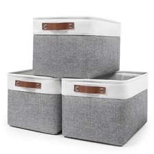 Storage Bins Large Fabric Storage Baskets For Shelves 3 Pack Decorative Linen Cl